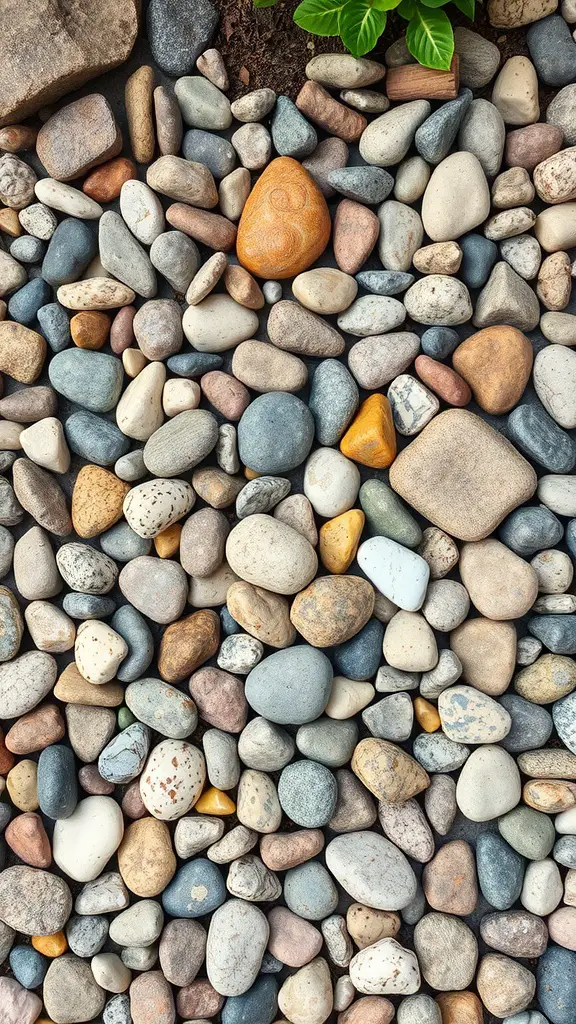 15 Innovative Dry Rock Bed Ideas for Effective Drainage Solutions 9 A variety of colorful stones of different sizes and shapes on a rock bed.