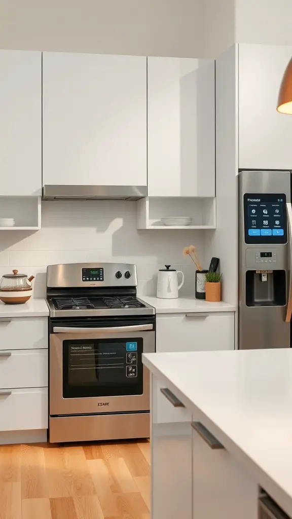 23 Stunning Modern Kitchen Ideas You Need to See 5 Modern kitchen featuring smart appliances including a stainless steel stove and a high-tech refrigerator.