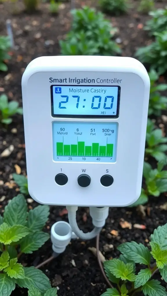 15 Creative Garden Irrigation Ideas for a Thriving Garden 16 Smart irrigation controller displaying soil moisture levels in a garden