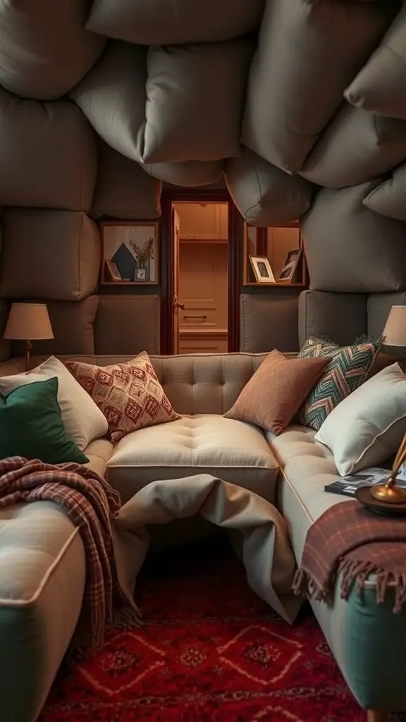 21 Creative Indoor Fort Ideas for Kids 10 Cozy sofa fort made of cushions with a hidden entrance