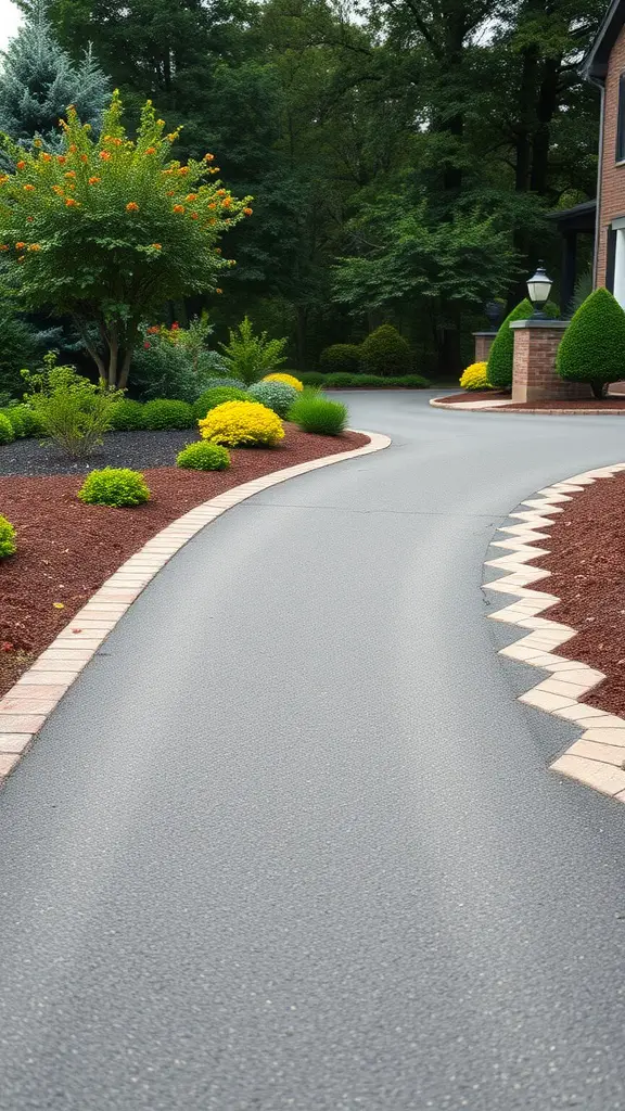 21 Stunning Long Driveway Landscaping Ideas You’ll Love 11 A long, curving driveway bordered by attractive brick edging and colorful landscaping.