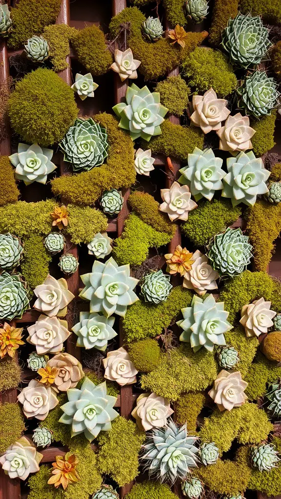 21 Stunning Indoor Plant Wall Designs Featuring Succulents 9 A vibrant wall display combining various succulents and moss.