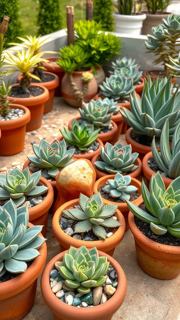 13 Creative Terrace Garden Ideas for Your Home 8 A variety of succulents arranged in terracotta pots on a terrace