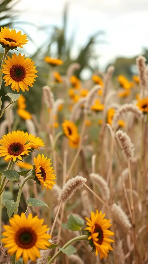 Field of bright sunflowers, representing a sunflower-themed wedding invitation design.