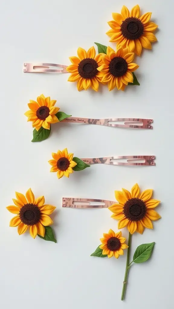 Hair accessories featuring sunflower designs on clips
