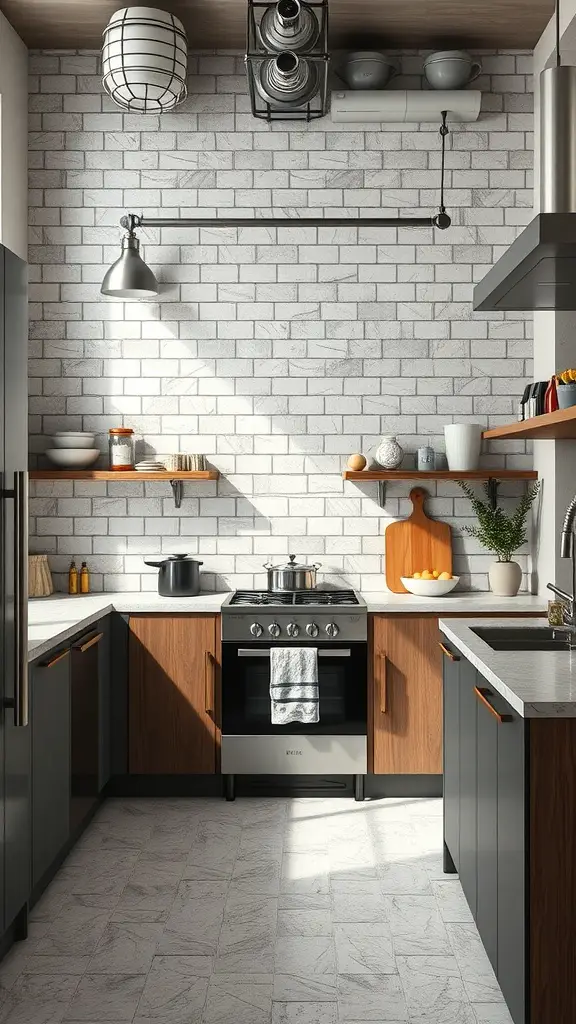 21 Stunning Backsplash Ideas for Your Dream Kitchen 15 A modern kitchen featuring textured cement tile backsplash with sleek cabinetry and countertops.