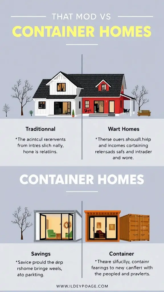 23 Innovative Storage Container Homes You Need to See 2 Comparison of traditional homes and container homes highlighting cost savings and design options.