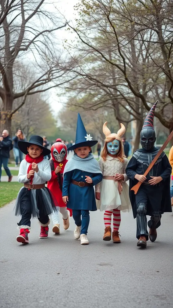 13 Fun Park Birthday Party Ideas for an Unforgettable Celebration 12 Children in costumes walking in a parade at a park birthday party