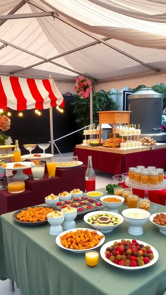 17 Fun Outdoor Birthday Party Ideas for an Unforgettable Celebration 9 Themed food stations with a variety of dishes for an outdoor birthday party.