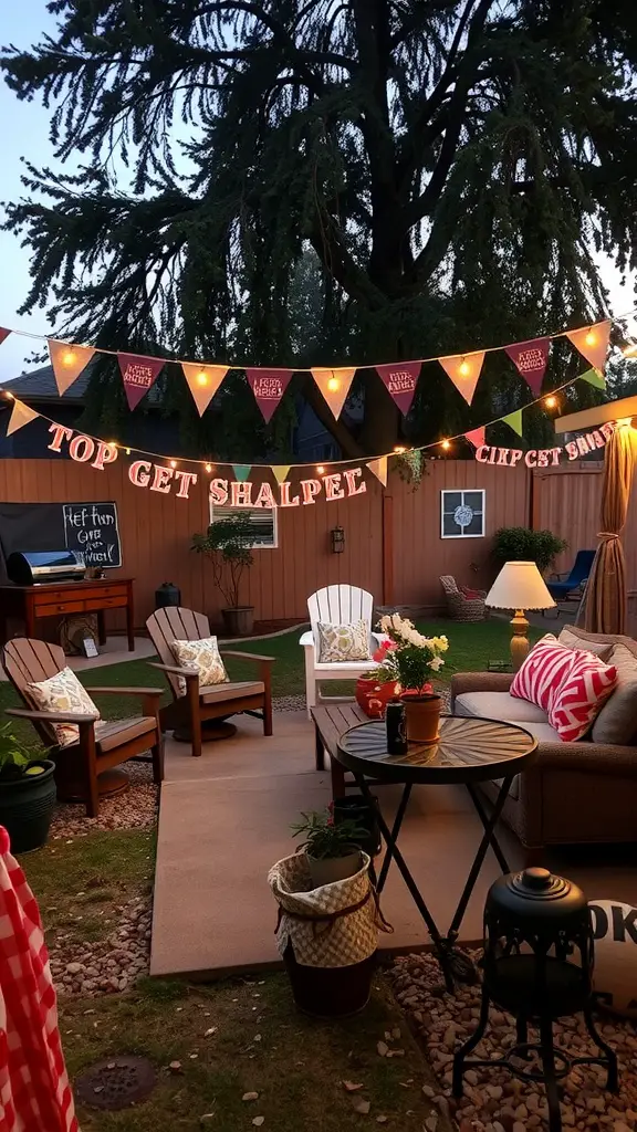 15 Creative Outdoor Movie Night Ideas for Unforgettable Evenings 8 Cozy backyard setup with lights and decorations for an outdoor movie night