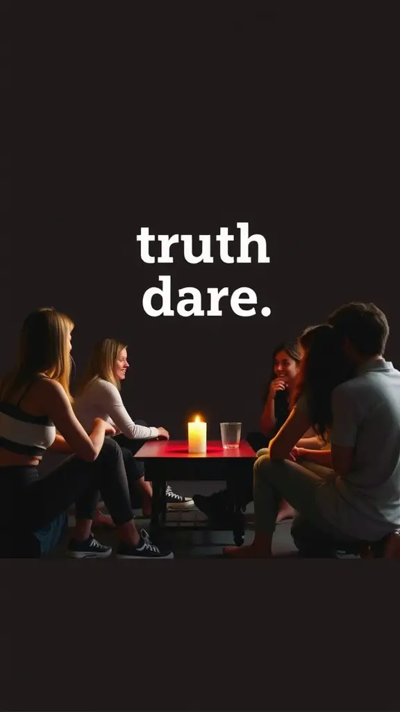 Group of friends playing Truth or Dare around a candle-lit table.