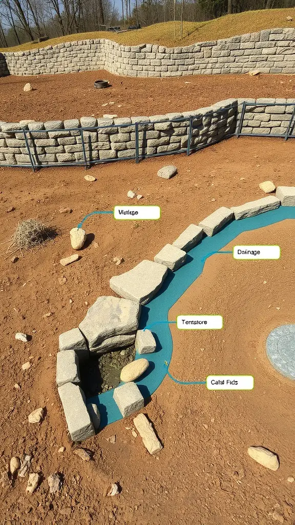 15 Innovative Dry Rock Bed Ideas for Effective Drainage Solutions 4 Diagram of a dry rock bed for drainage showing labeled features.