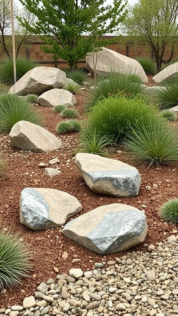 17 Stunning Modern Front Yard Landscape Designs You Need to See 12 Decorative boulders surrounded by greenery in a landscaped front yard.