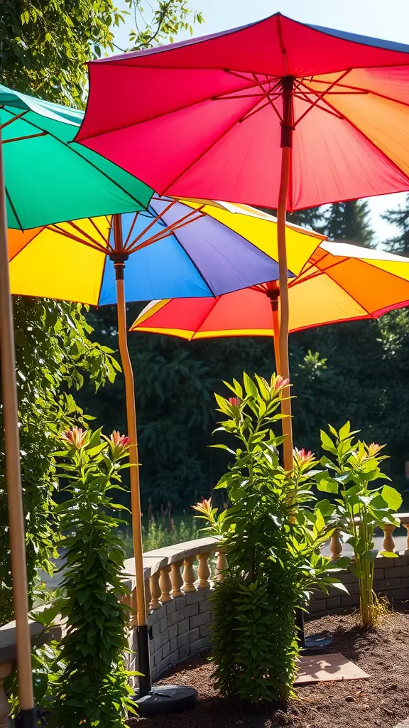 15 Creative Repurposed Items to Transform Your Garden 15 Colorful garden umbrellas providing shade