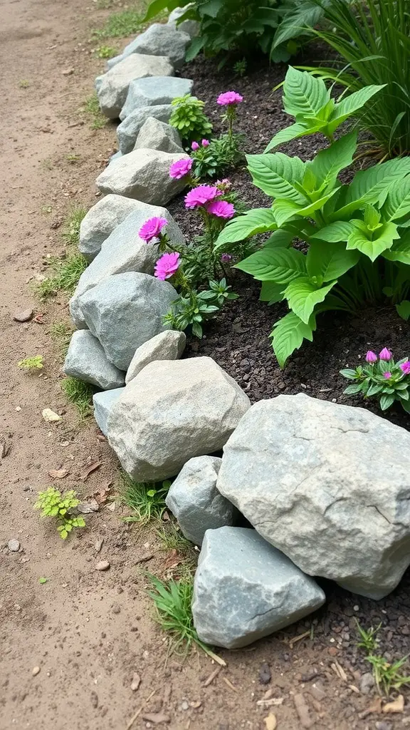 21 Stunning Landscaping Ideas Featuring Large Rocks 2 Large rocks forming a border around colorful flowers and plants in a garden
