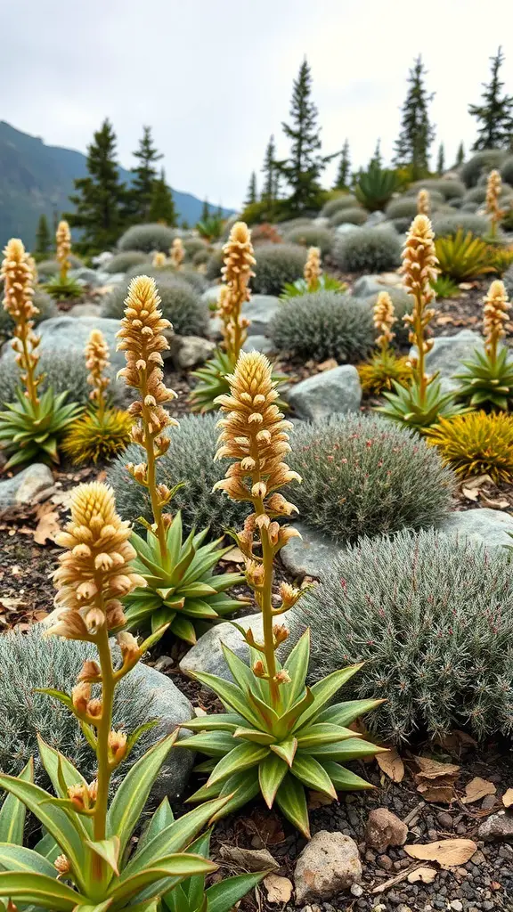 23 Stunning Alpine Garden Ideas for a Breathtaking Landscape 14 A variety of native alpine plants growing in a rocky landscape.