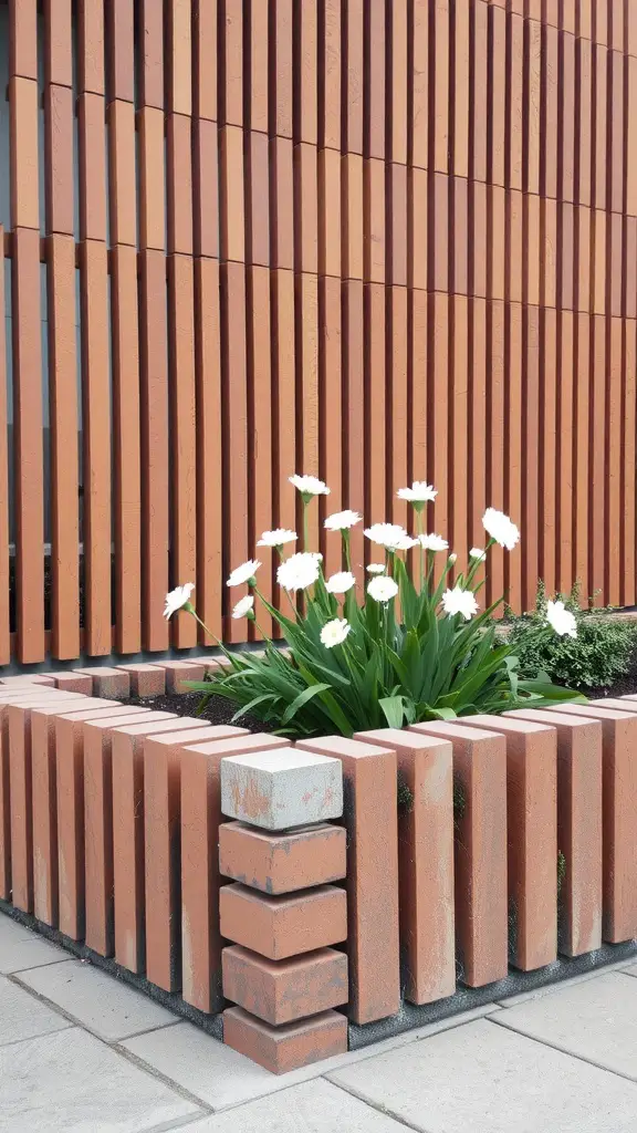 29 Creative Brick Garden Edging Ideas to Transform Your Outdoor Space 11 Raised garden bed with vertical brick edging and white flowers
