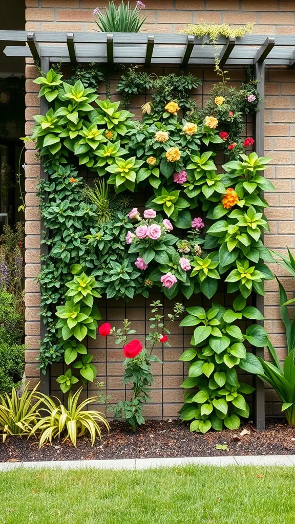 17 Stunning Modern Front Yard Landscape Designs You Need to See 7 Vertical garden with colorful flowers and lush greenery on a wall