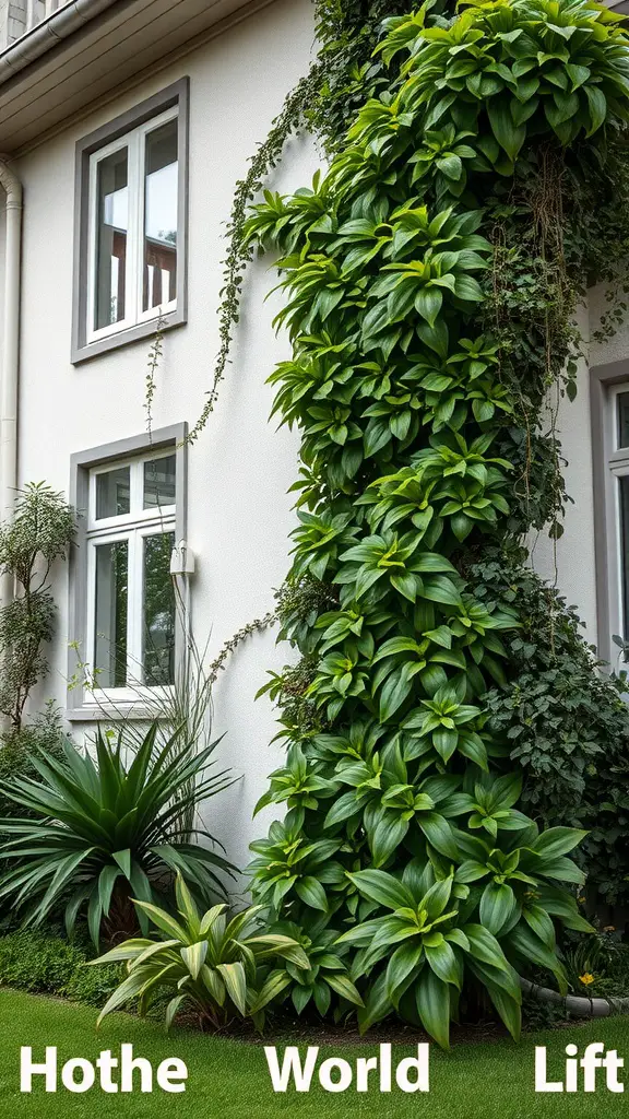 19 Stunning Landscaping Ideas for Your Home's Exterior 10 Vertical garden on a wall with lush green plants growing alongside windows
