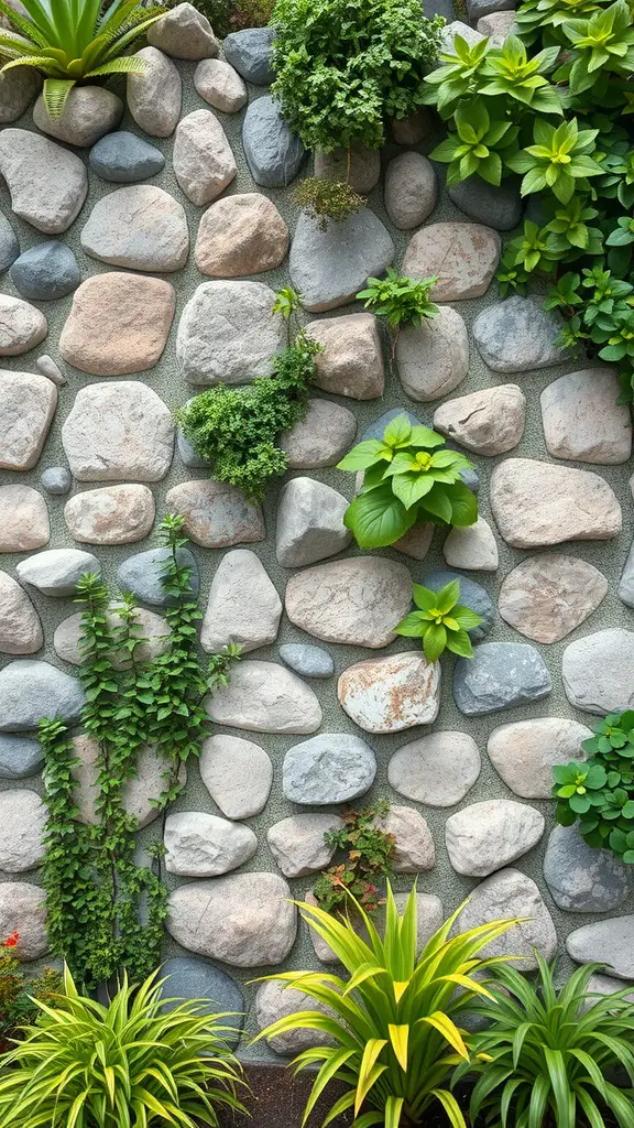 19 Stunning Rock Garden Landscaping Ideas to Transform Your Outdoor Space 13 A vertical rock garden featuring a mix of stones and various green plants.