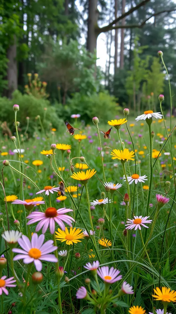 15 Inspiring Forest Garden Ideas for Your Outdoor Space 6 Colorful wildflower meadow with various flowers and butterflies