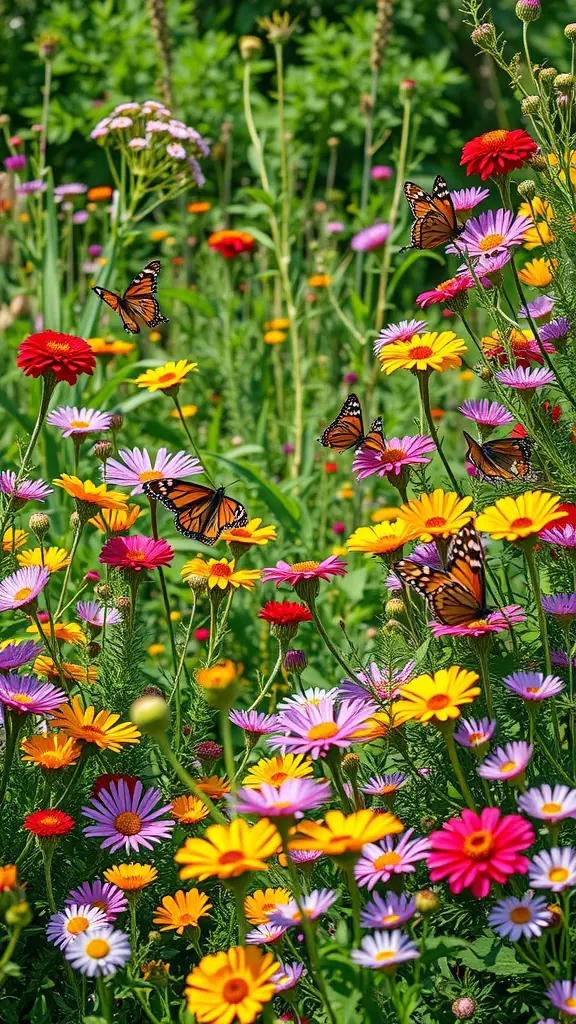 27 Creative Enclosed Garden Ideas for Your Outdoor Oasis 2 A vibrant wildflower meadow with various colored flowers and butterflies.