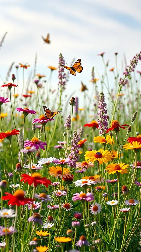 Colorful wildflower meadow with butterflies