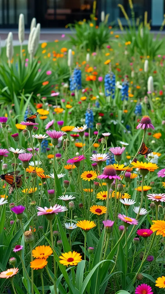 23 Inspiring Modern Garden Ideas to Transform Your Outdoor Space 11 A vibrant wildflower meadow filled with various colorful flowers and butterflies.
