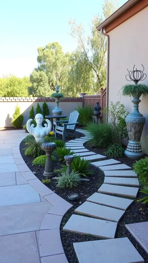 23 Charming French Patio Ideas to Transform Your Outdoor Space 15 Winding stone pathway with garden features and seating area