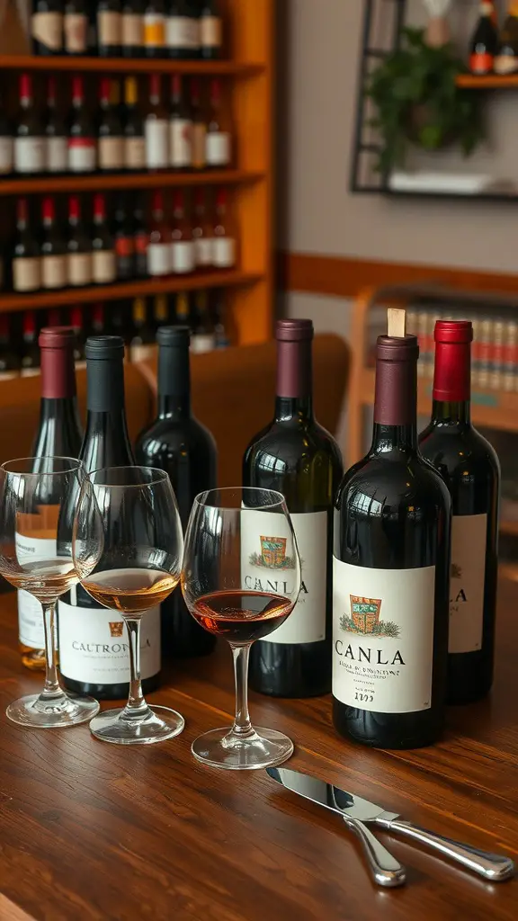 19 Fun Games for Adults to Enjoy at Your Next Gathering 6 A table set for a wine tasting evening with several wine bottles and glasses.