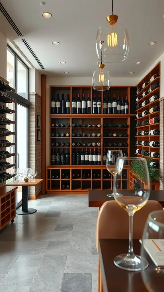 27 Creative Hangout Room Ideas for Your Space 17 Cozy wine tasting room with shelves of wine bottles and elegant glasses