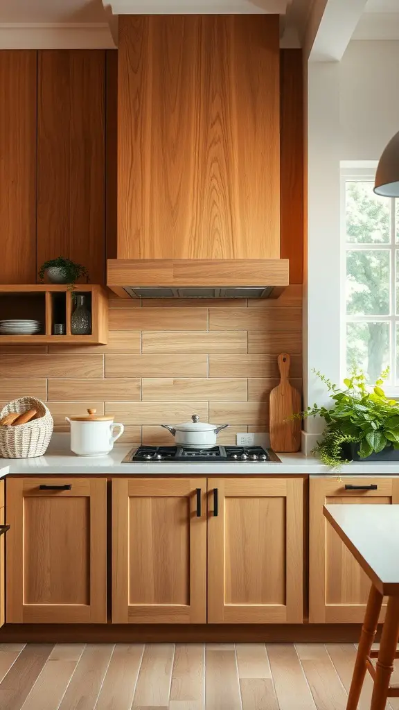 21 Stunning Backsplash Ideas for Your Dream Kitchen 16 A kitchen featuring warm wood paneling, wooden cabinetry, and a cozy atmosphere