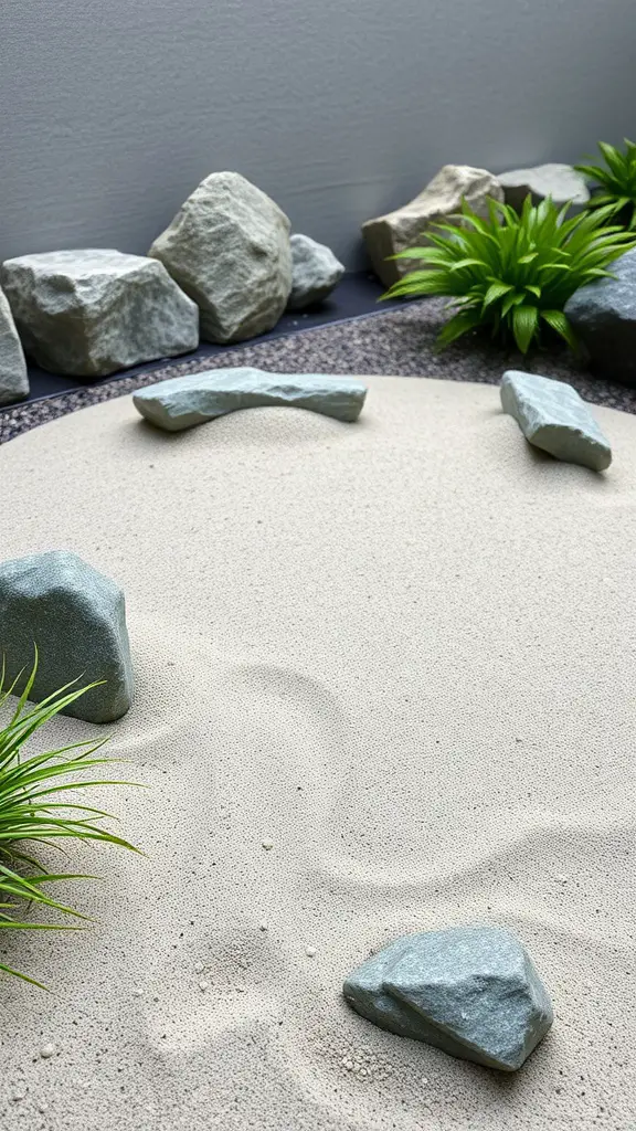 23 Inspiring Minimalist Garden Ideas for a Stylish Outdoor Space 3 An elegant Zen rock garden featuring smooth stones, fine sand, and minimal green plants.