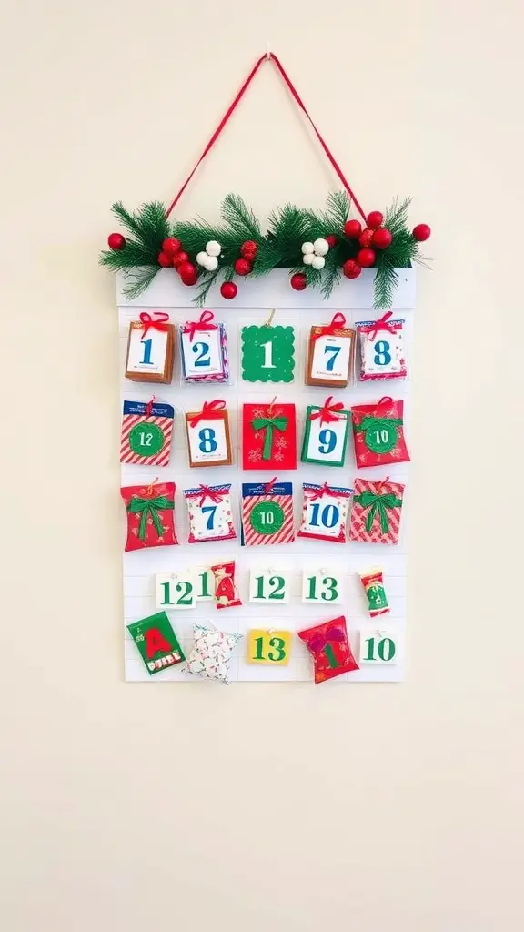 15 Creative Dollar Tree Christmas Decor Ideas for a Festive Home 2 Colorful Advent calendar with small packages and festive decorations