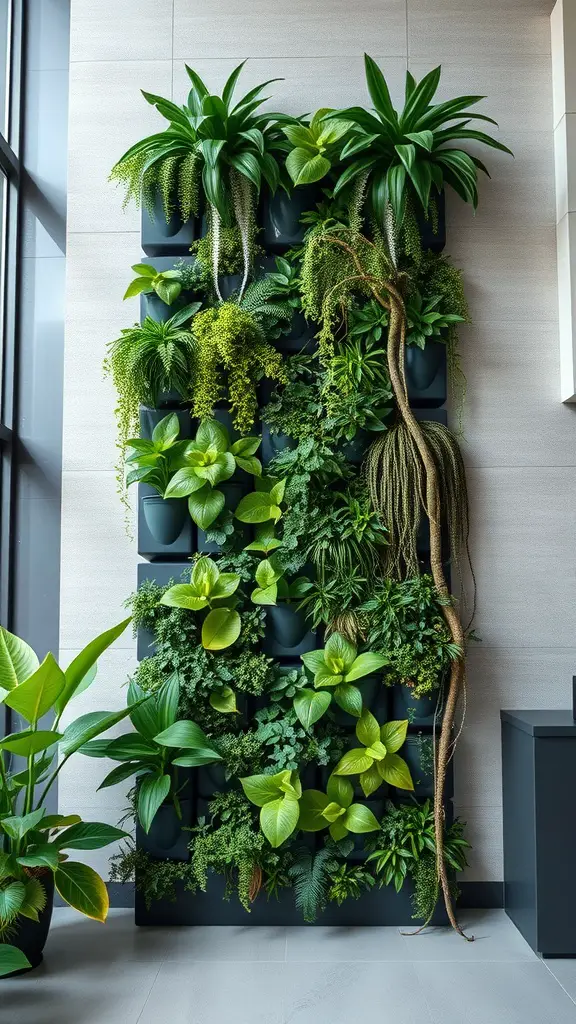 15 Stunning French Garden Ideas to Transform Your Outdoor Space 15 A vertical garden filled with various lush green plants arranged on a wall.