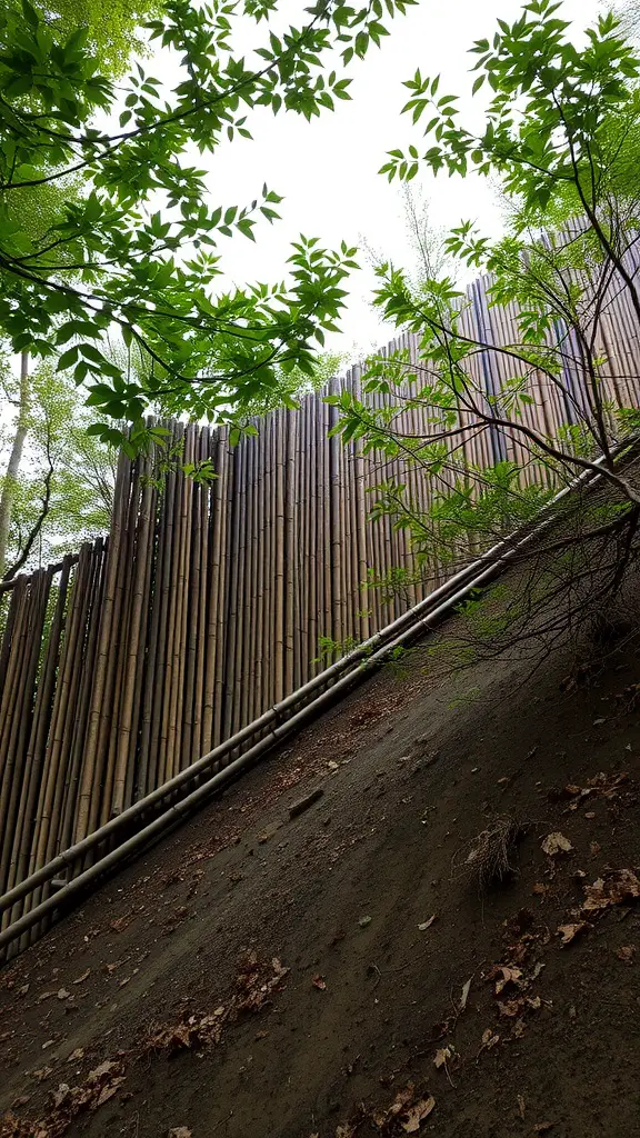 19 Creative Steep Hill Landscaping Ideas to Transform Your Yard 15 Tall bamboo fencing on a steep hill surrounded by greenery