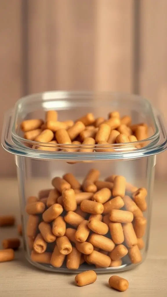 19+Essential Dog Food Storage Solutions You Need 6 Airtight glass container filled with dog food pellets