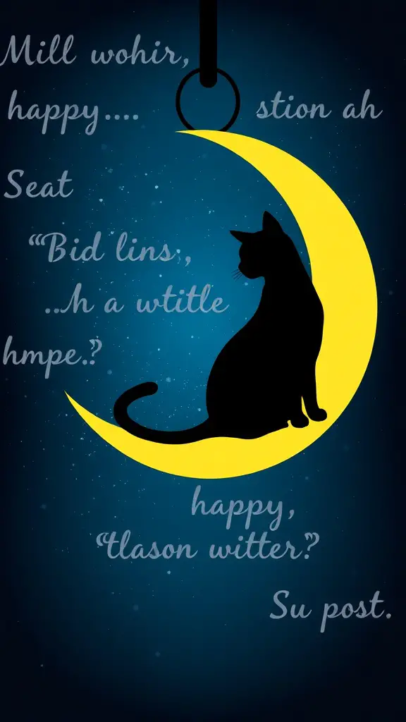 A door hanger featuring a black cat silhouette sitting on a yellow crescent moon against a blue night sky background.