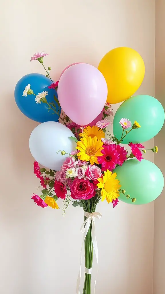 17 Adorable Floral Baby Shower Decorations You Need to Try 7 A colorful bouquet of balloons and flowers, perfect for a baby shower decoration.