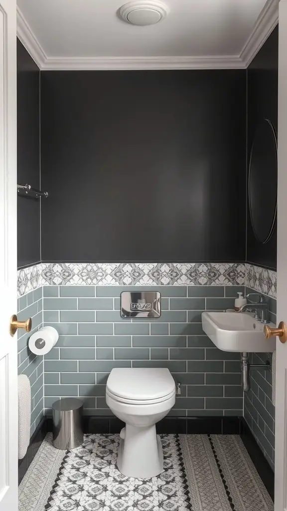 19 Stunning Small Full Bathroom Ideas for Maximum Style 8 Small bathroom with a bold dark accent wall and lighter tiled lower section.