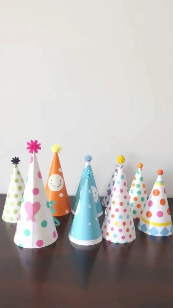 17 Creative Dollar Tree Baby Shower Ideas on a Budget 11 Colorful DIY party hats for a baby shower