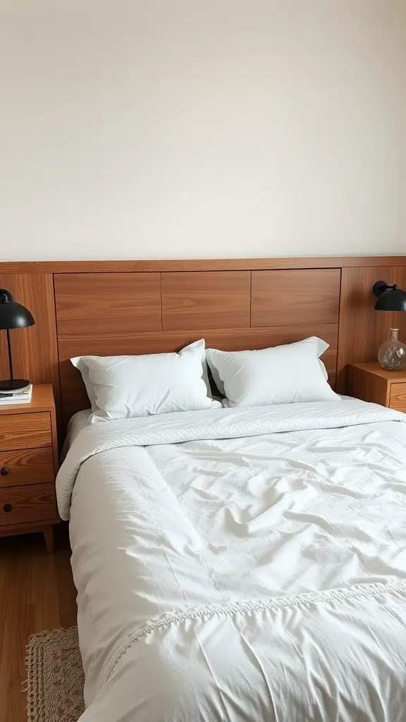 25+Creative Bed Frame with Storage Ideas You’ll Love 9 Cozy bedroom with a wooden bed frame featuring built-in nightstands