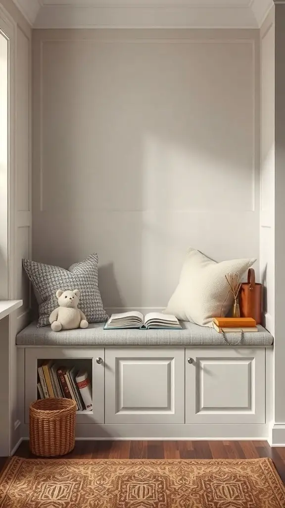 15 Clever Living Room Storage Ideas You Need to Try 7 Cozy built-in storage bench with cushions and books