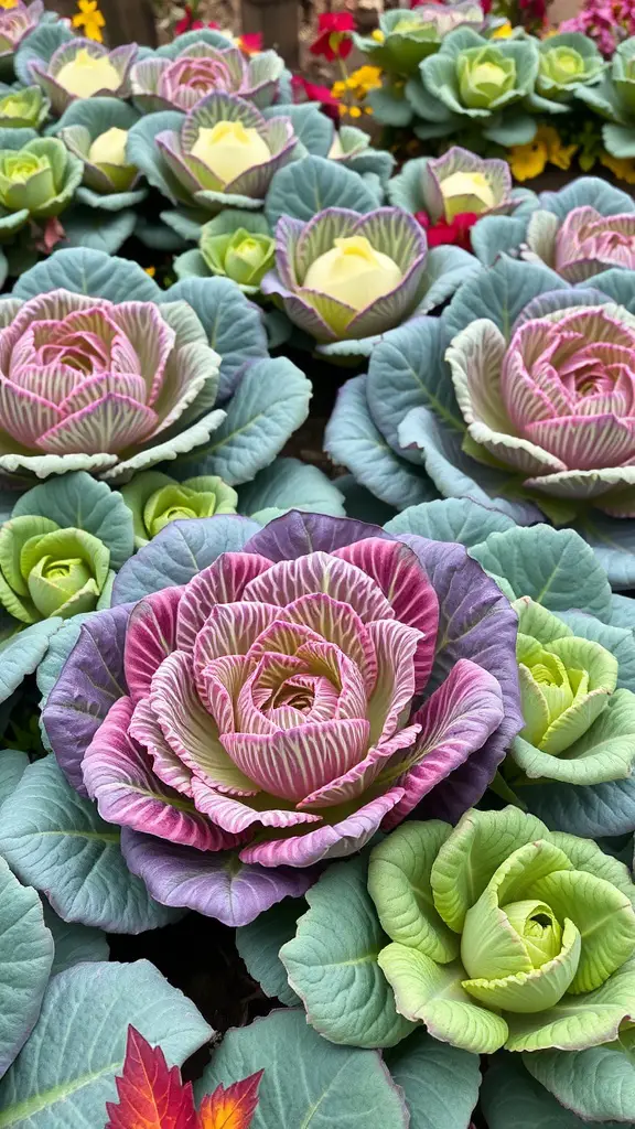 21 Stunning Fall Flower Bed Ideas to Beautify Your Home 17 Colorful ornamental cabbage and kale in a garden bed