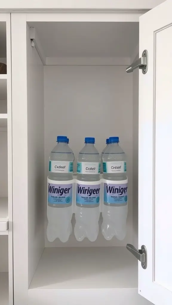 15+ Creative Ways to Store Your Water Bottles 2 Water bottles stored on the inside of a cabinet door