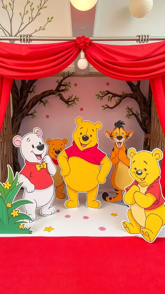 19 Adorable Winnie the Pooh Baby Shower Decoration Ideas 7 Winnie the Pooh character cutouts for a photo booth at a baby shower