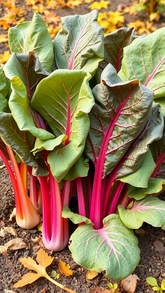 19 Creative Fall Vegetable Garden Ideas for a Bountiful Harvest 15 Vibrant chard plants with red stems and green leaves in a garden setting