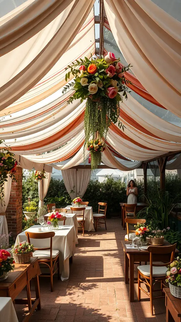 19 Whimsical Garden Party Ideas for Unforgettable Celebrations 7 A beautifully decorated garden party with flowing canopies and floral arrangements.