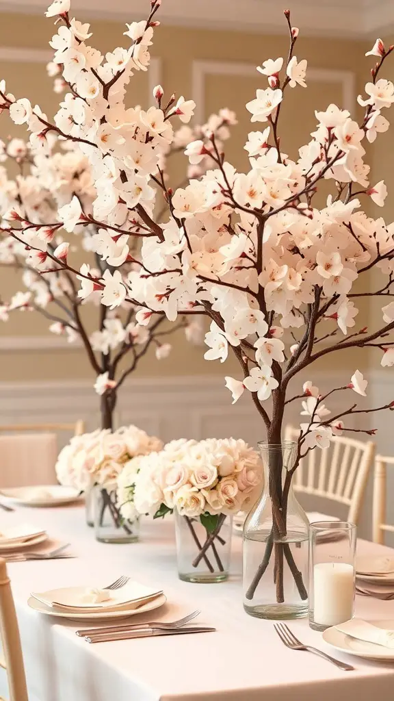 23 Creative Cherry on Top Baby Shower Theme Ideas 10 Cherry blossom centerpieces with pink roses on a table