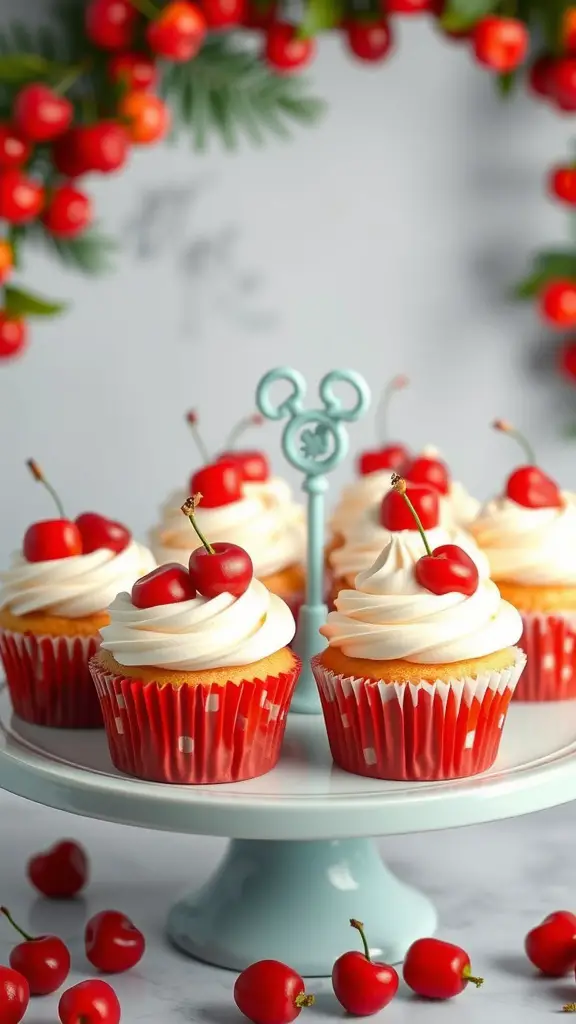 23 Creative Cherry on Top Baby Shower Theme Ideas 7 Cupcakes topped with cherries on a decorative stand